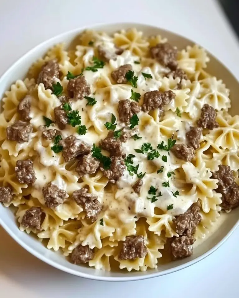 Beef Bowtie Pasta with Alfredo Sauce