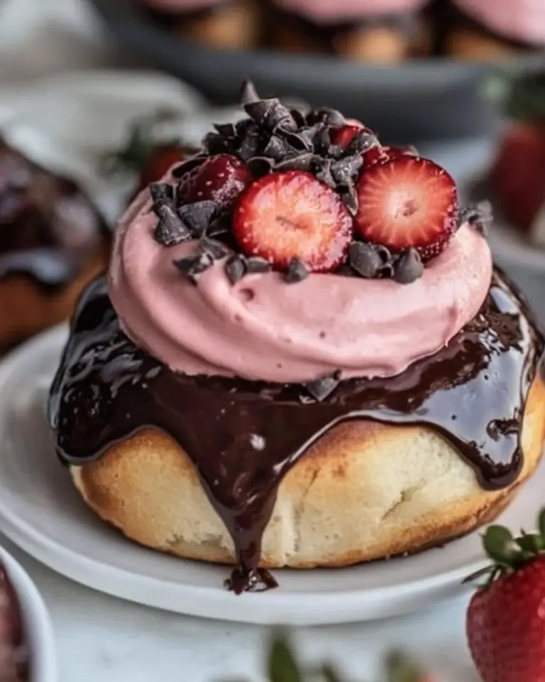 Chocolate Rolls with Strawberry Cream Cheese Frosting