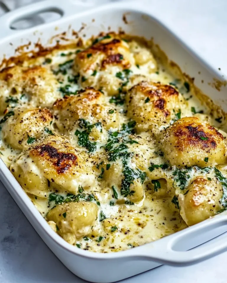 Baked Chicken Gnocchi with Creamy Garlic Asiago Sauce