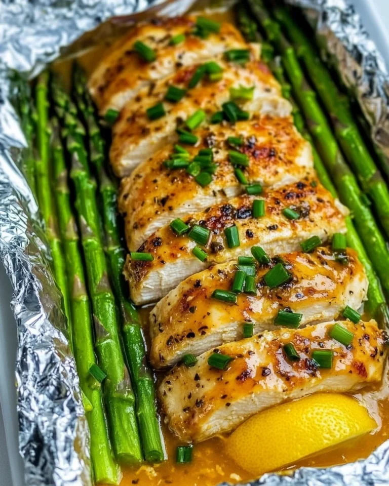 Baked Chicken Foil Packets with Asparagus and Lemon Garlic Butter