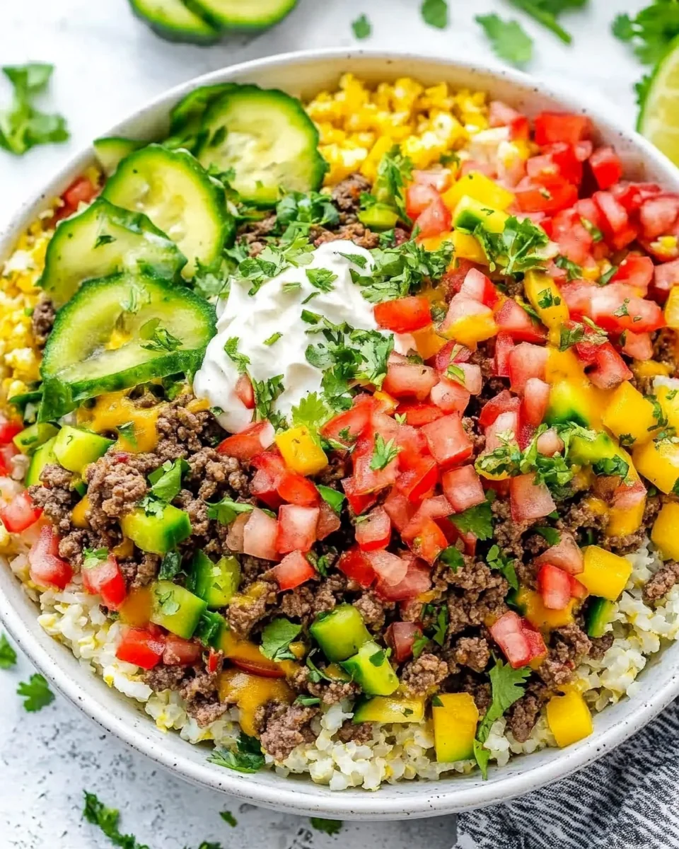 Simple Beef and Cauliflower Rice Burrito Bowl