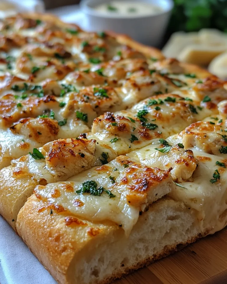 Quick Chicken Alfredo Pizza on Homemade Garlic Bread