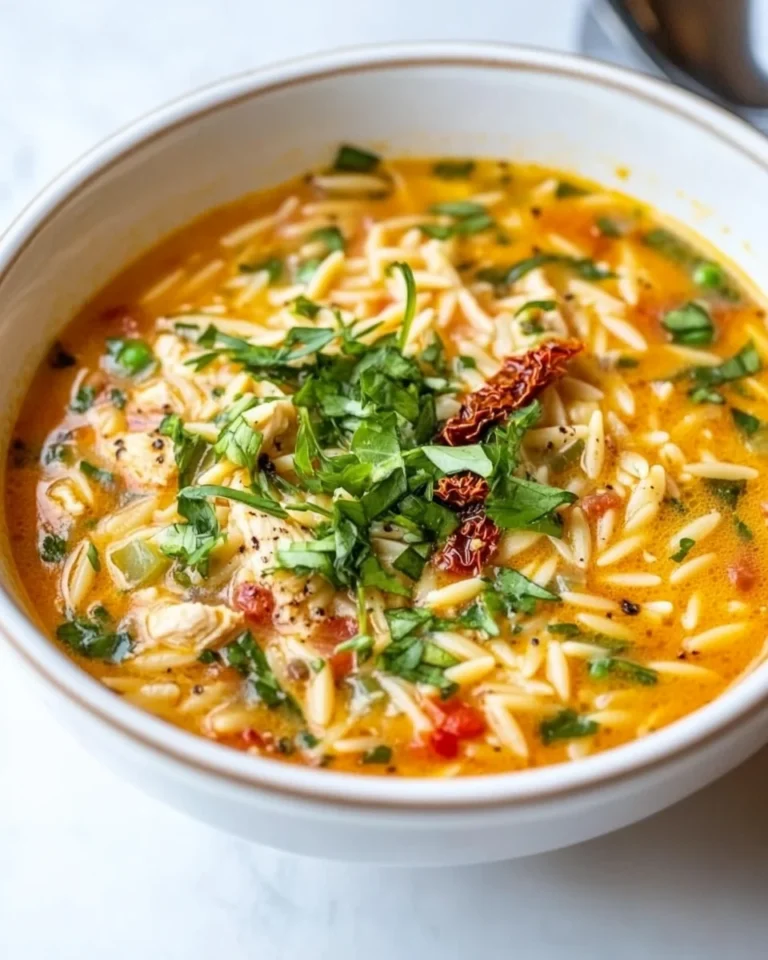 Hearty Chicken Orzo Soup With Sun-Dried Tomatoes