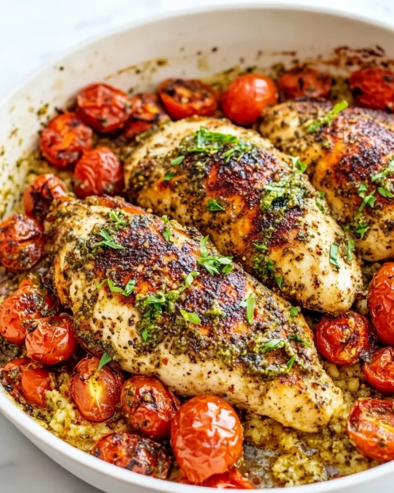 Creamy Pesto Chicken with Fresh Roasted Tomatoes