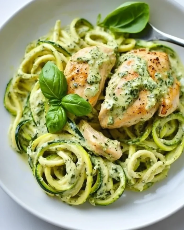 Creamy Pesto Chicken with Fresh Zucchini Noodles