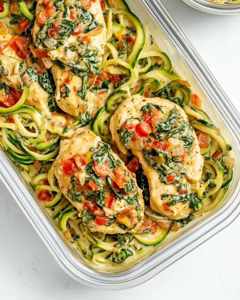 Creamy Spinach Chicken Meal Prep with Fresh Zucchini Noodles