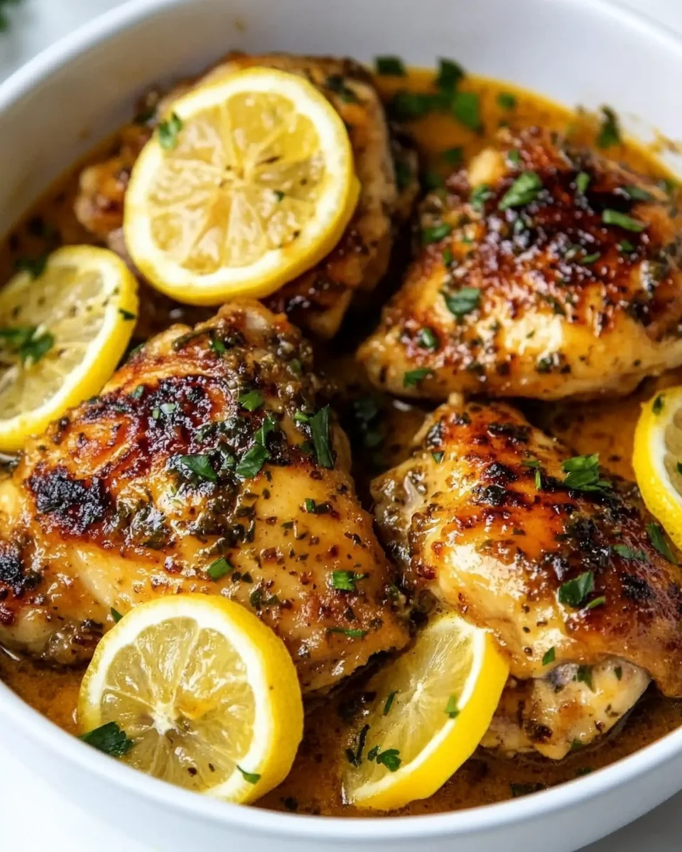 Simple Lemon Garlic Butter Chicken Thighs in the Slow Cooker