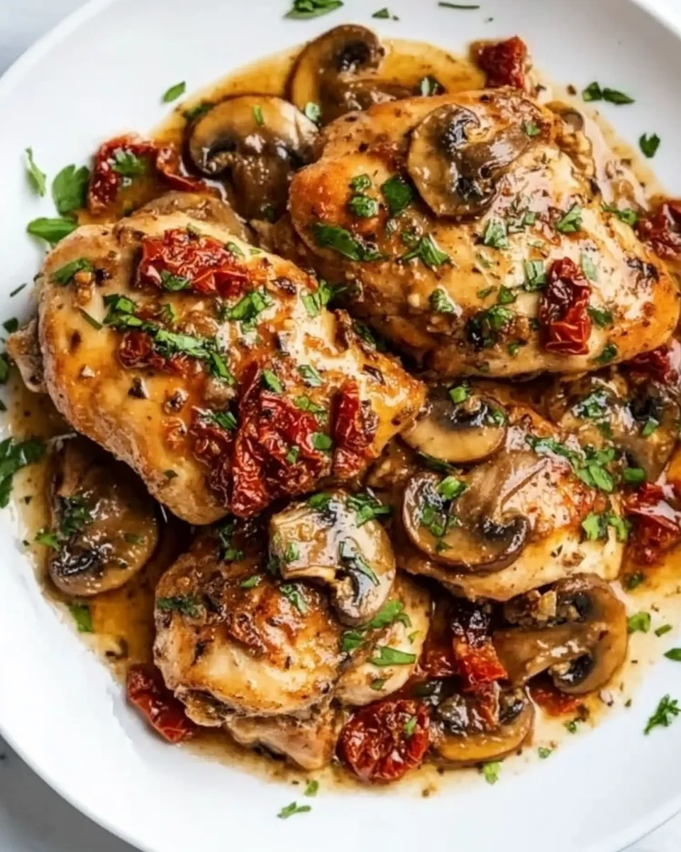 Garlic Mushroom Chicken Thighs with Sun-Dried Tomatoes Recipe
