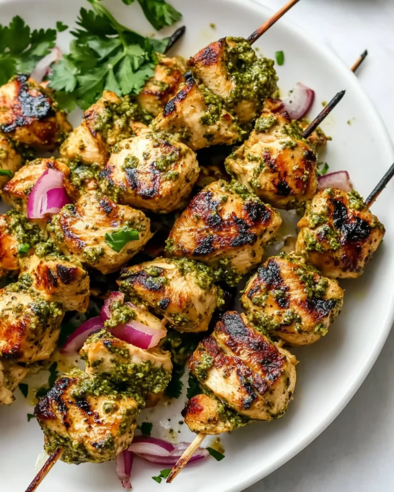 Simple Grilled Chicken Pesto Skewers