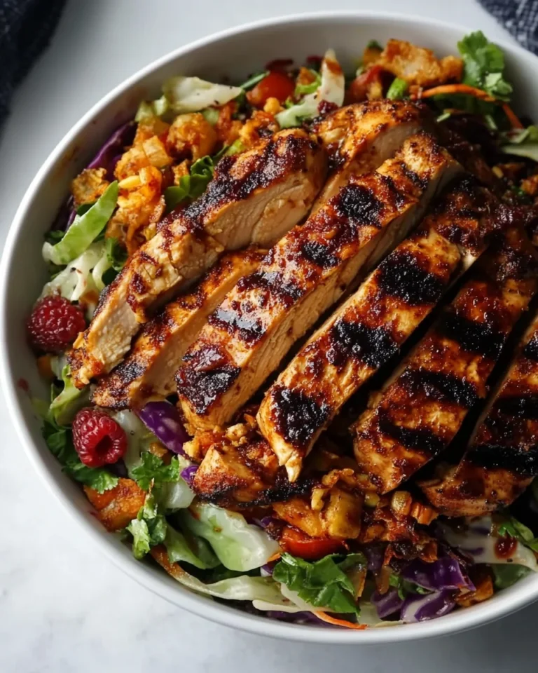 Grilled Chicken Salad with Fresh Cabbage and Raspberry Dressing