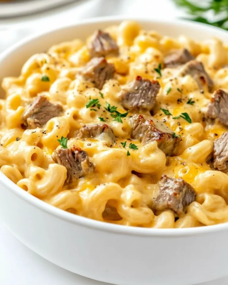 Simple Beer Mac and Cheese with Savory Steak Bites