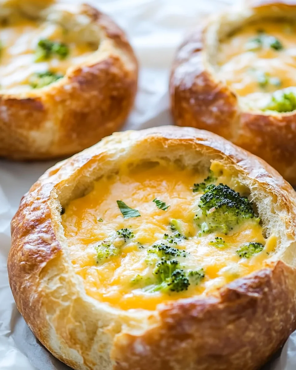 Homemade Broccoli Cheese Soup In Crispy Bread Bowls - additional image
