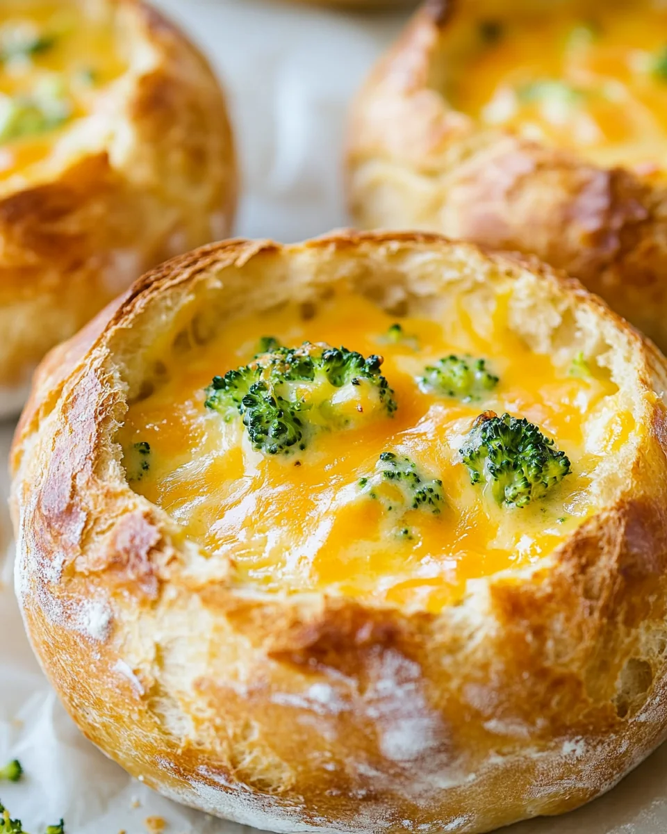 Homemade Broccoli Cheese Soup In Crispy Bread Bowls - additional image