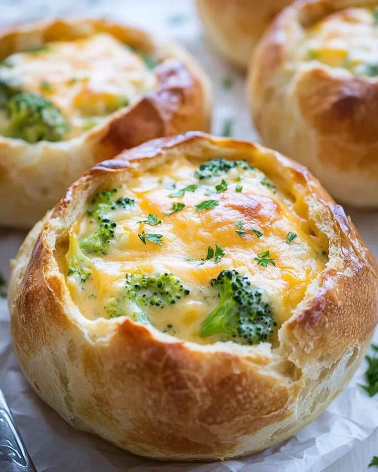 Homemade Broccoli Cheese Soup In Crispy Bread Bowls