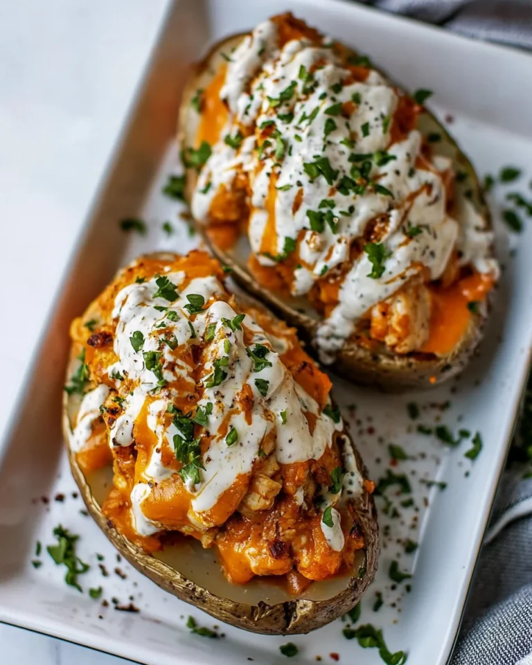 Savory Buffalo Chicken Twice Baked Potatoes