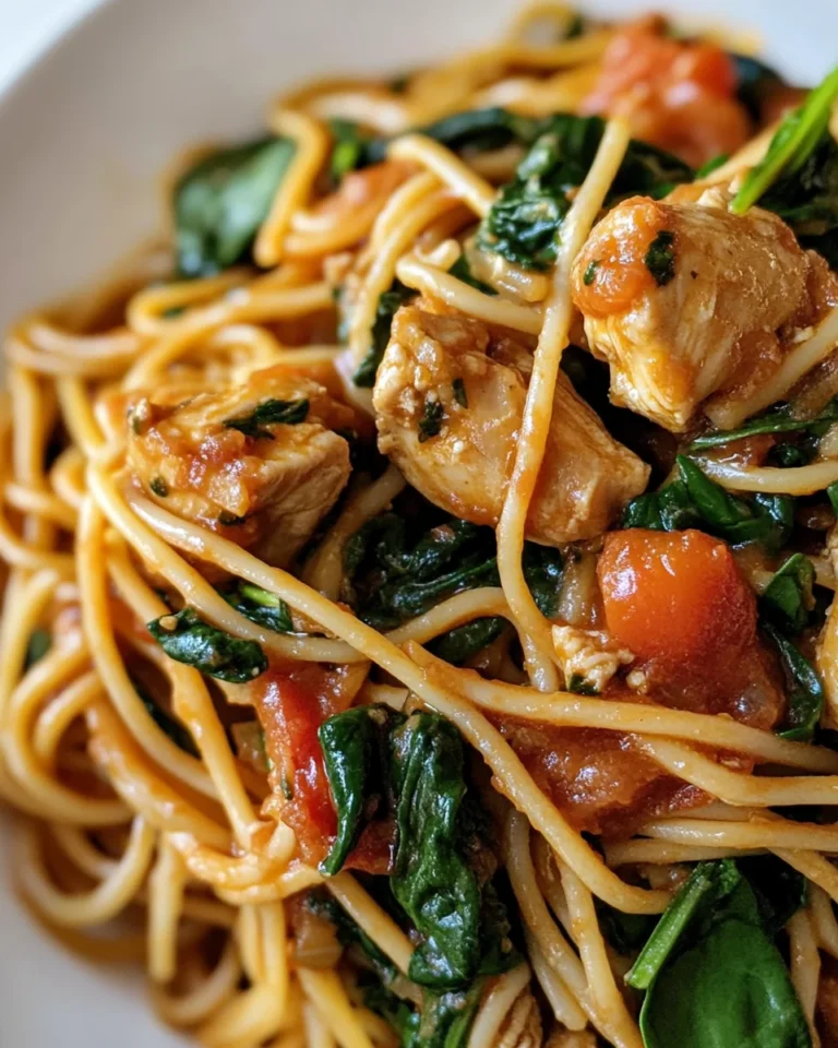 Simple Tomato Spinach Chicken Pasta